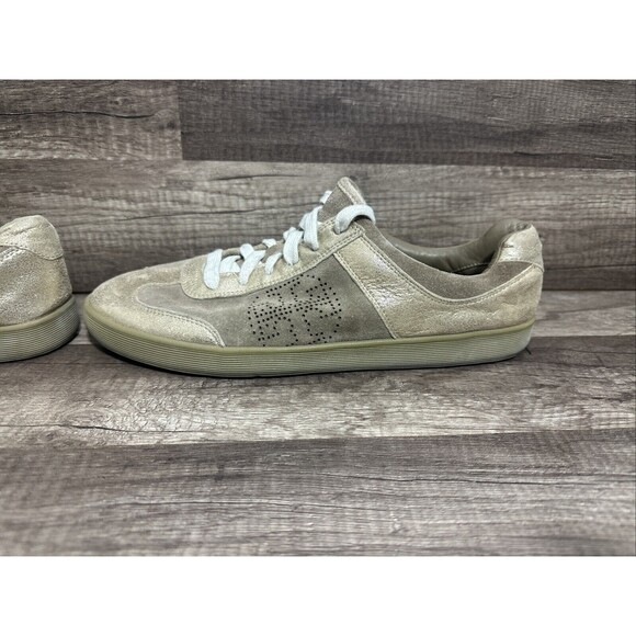 Tory Burch Mitch Beige Gold Suede Metallic Leather Sneaker Women's Sz 11 M - Picture 11 of 15